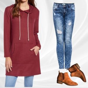 CASLON | Red Super soft, thin sweater dress with hoodie
